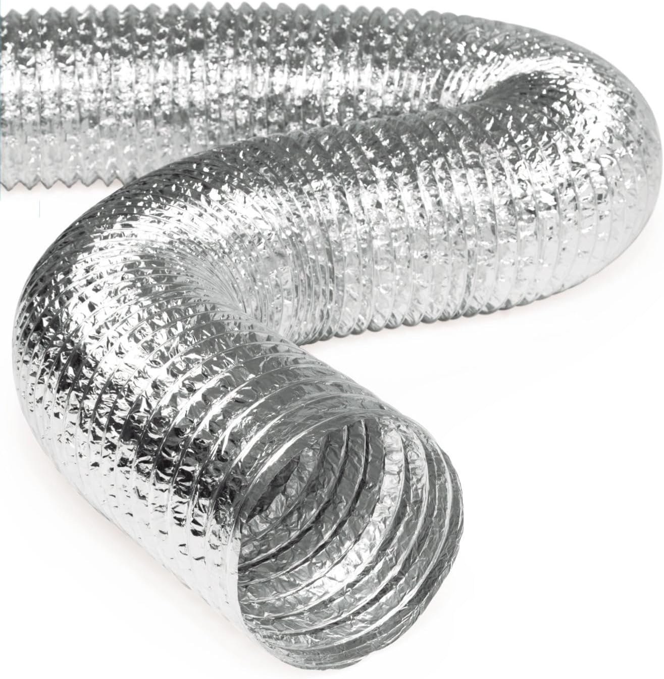 HVAC Premium 4'' Inch Aluminum Hose Flexible Air Duct Pipe for Rigid HVAC Flex Ductwork - 10' Feet
