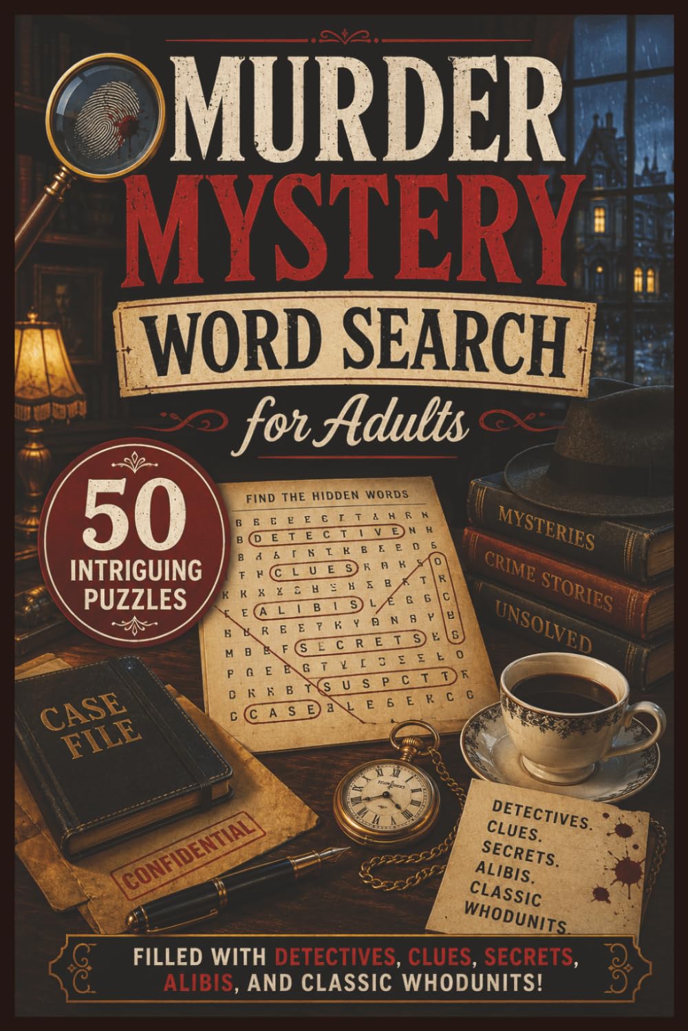 Murder Mystery Word Search for Adults: 50 Intriguing Puzzles Filled with Detectives, Clues, Secrets, Alibis, and Classic Whodunits (Word search books collection)
