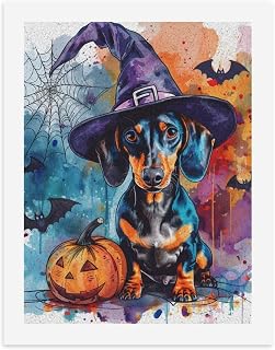 Deiubuc Halloween Dachshund Dog Paint by Numbers Kit for Adults Scary Bats Pumpkins Paint by Number Without Framed DIY Oil Painting for Home Decoration 19x15 in