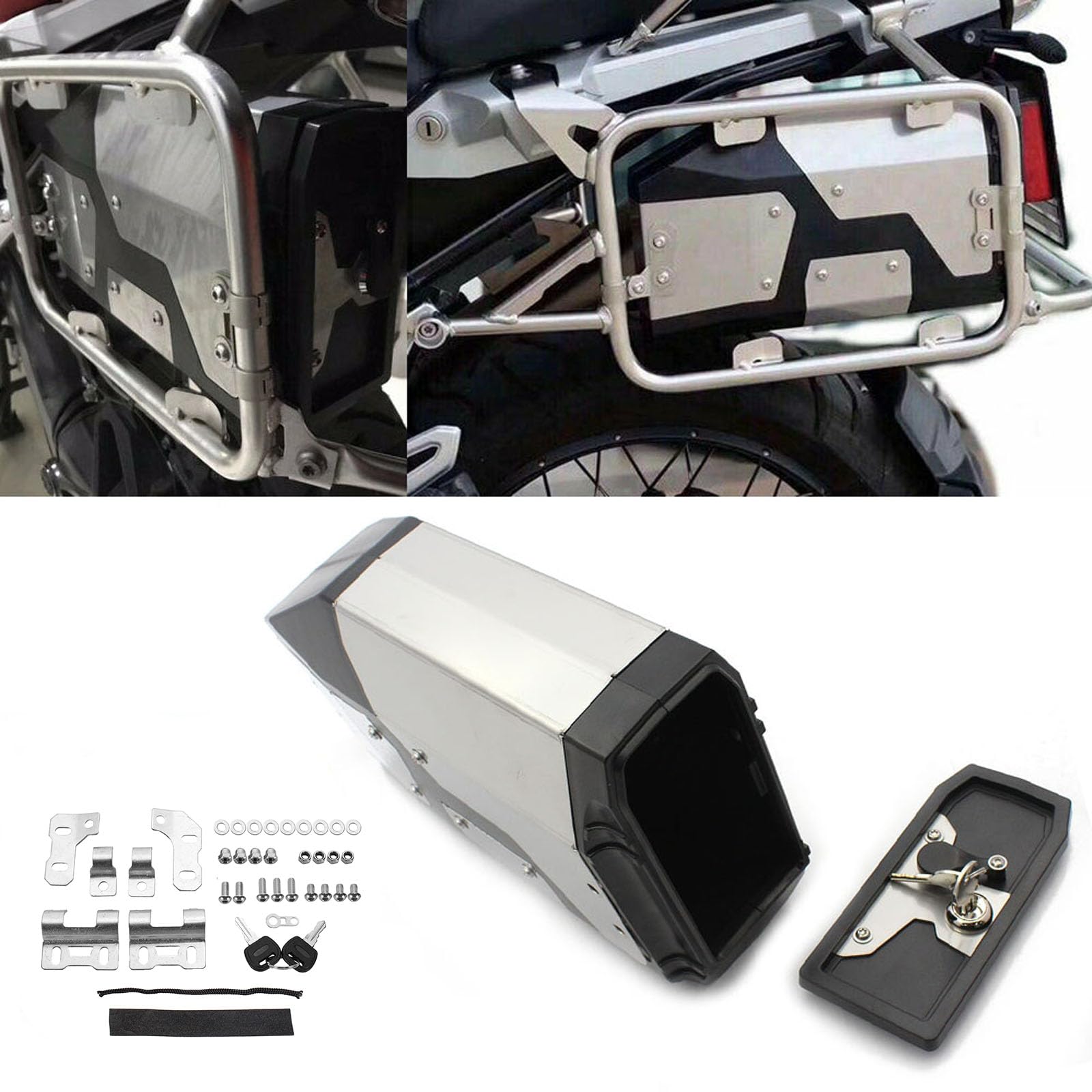 BMW R1250GS R1200GS Edelstahl Motorrad Werkzeugkasten Linke Seitenhalterung 2003-2023 Silber