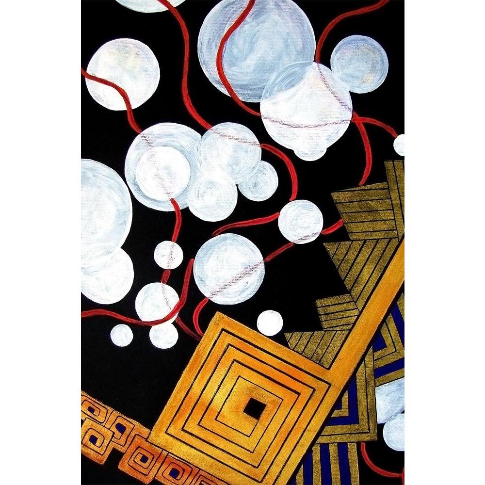 ArtzFolio Gold Pyramid & White Bubbles D2 | Unframed Paper Wall Poster | 12 x 18 inch (30 x 46 cms)