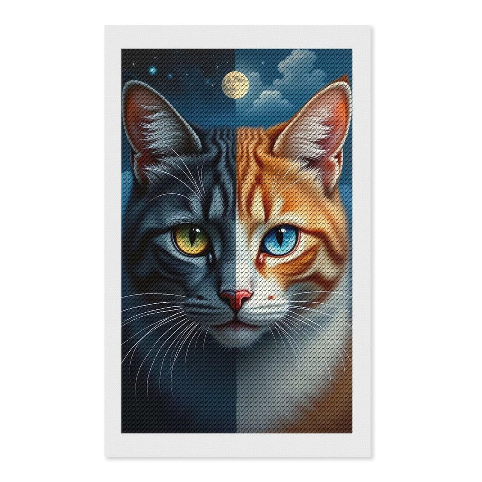 Junmoney Cosmic Cats DIY Diamond Art Canvas Kit 12"x20", Relaxing DIY, Sparkling Crystal Beads, Vintage Style Decor, Holiday Gift Idea
