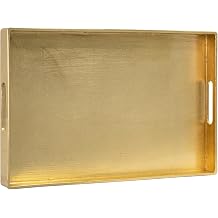 MAONAME Gold Decorative Tray for Coffee Table, Modern Serving Tray with Handle, Foil Ottoman Tray, Bathroom Decor, 40.14cm L x 10.25W x 1.45H in