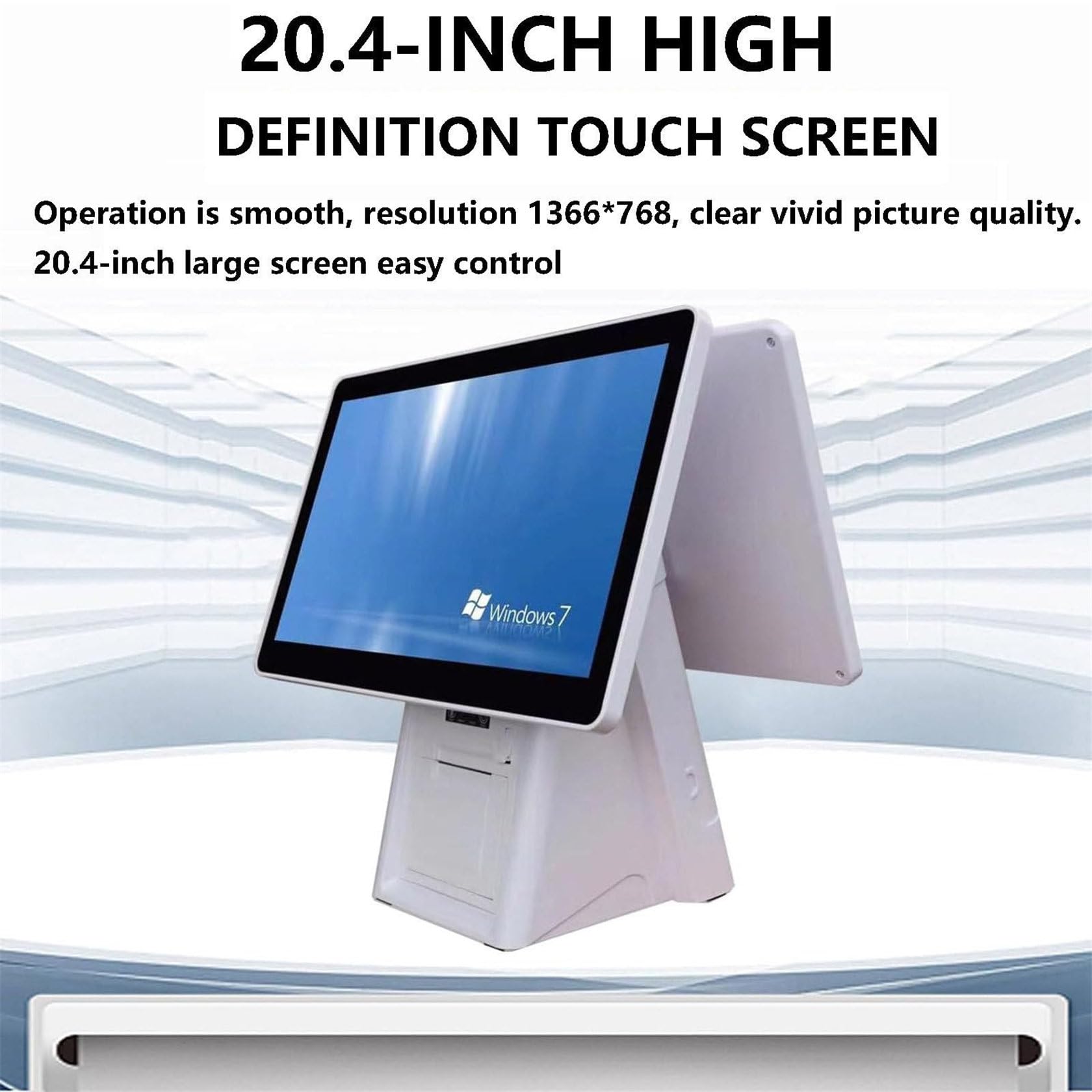 Tpv: Caja Registradora Todo En Uno De 20,4 Pulgadas Con Pantalla TáCtil Dual, Pantalla De 1366 X 768, EscáNer De CóDigo De Barras, Impresora, CajóN De Efectivo Y Punto De Venta.