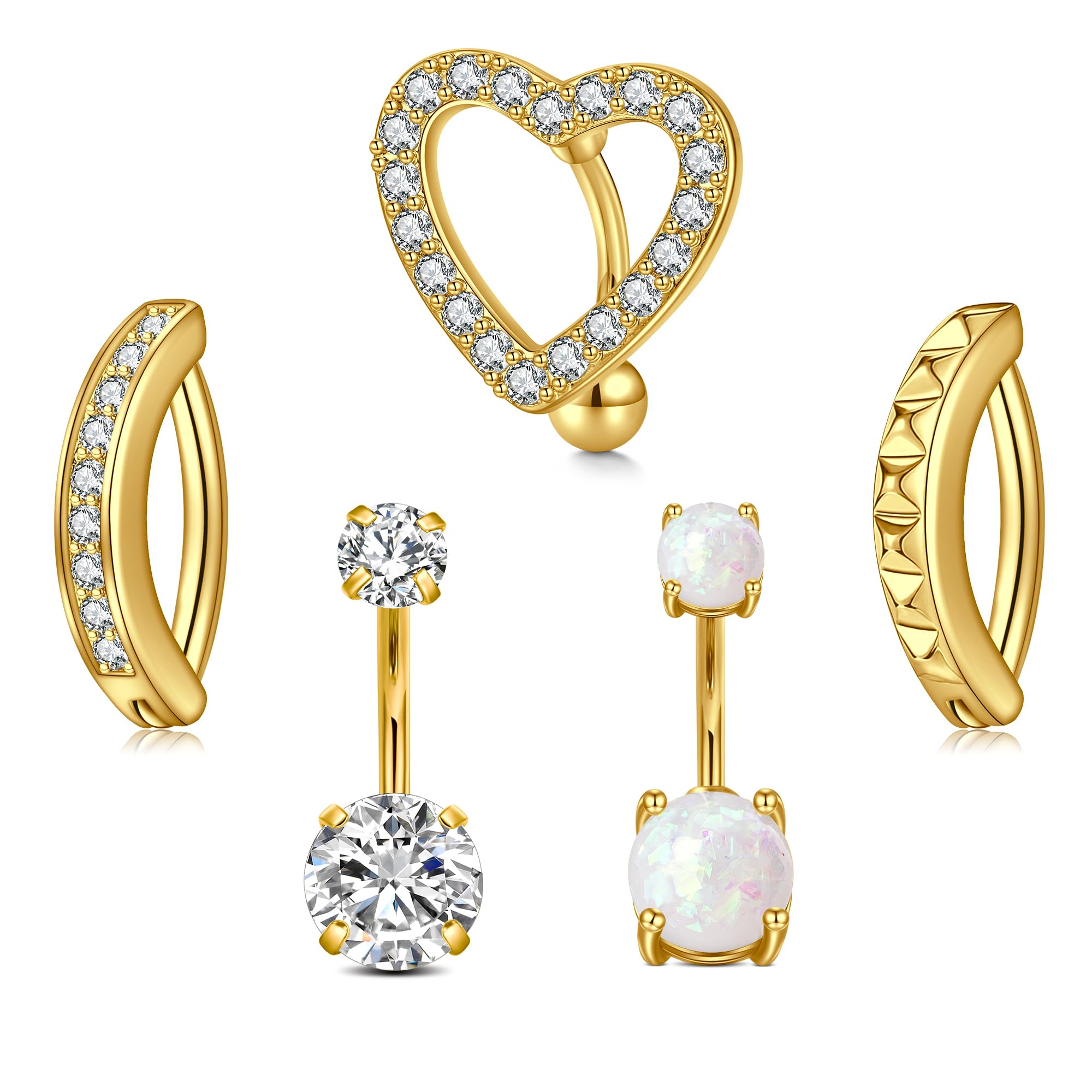 JFORYOU Belly Button Rings Stainless Steel 14G CZ Opal Navel Rings Barbells Women Girls Belly Piercing Jewelry
