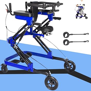 4 - Wheel Multi - Function Medical Walker for Adults, 23-51 inches Height Adjustable, 330 lbs Load - Bearing, with Stand - Up Support, Aiding Home Rehabilitation and Lower Limb Training Blue-A