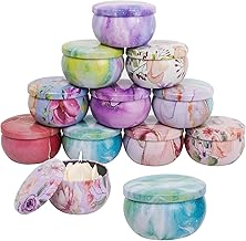 GOWTX Mixed Colours Small Candle Tins, 2.2oz Retro Metal Candle Making Jars, Unique Patterns Round Candle Cans, Mini Empty Candle Container with Lid, Bulk Wax Making Tin (Style1)