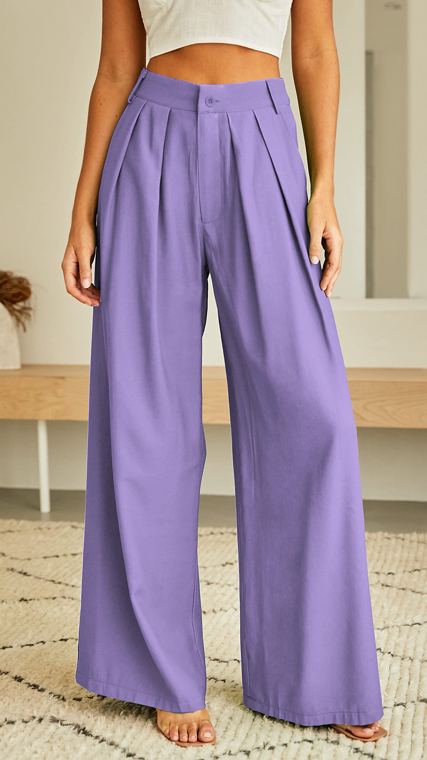 Pantalones Palazzo Casuales de Cintura Alta para Mujer, Pantalones de Vestir para Mujer, Pantalones de Trabajo con Bolsillos para Mujer y Oficina., Púrpura, 0 US