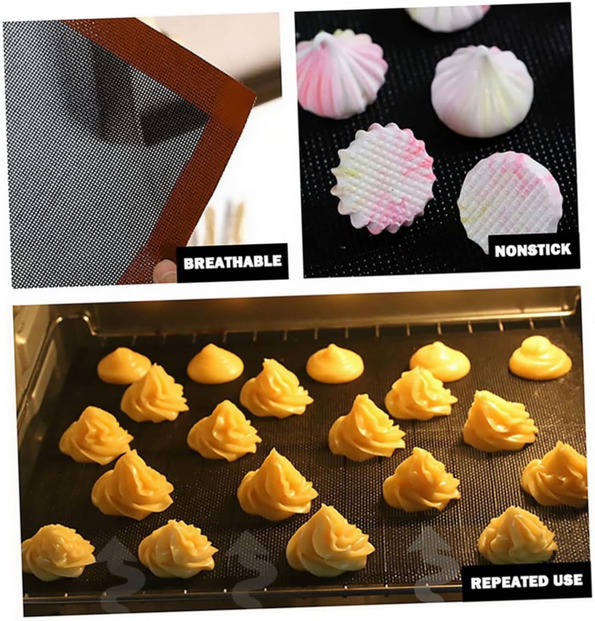 Cabilock 6pcs Silicone Baking Mat Nonstick Oven Liner for Cookies Pizza and Roasted Meat Easy to Clean and Reusable Edge Design