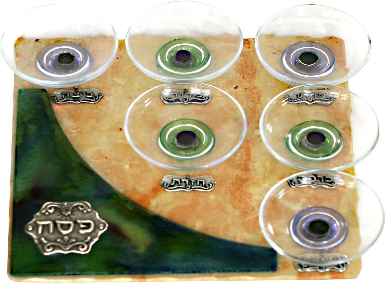 Passover Pesach Jerusalem Stone & Glass Seder Plate