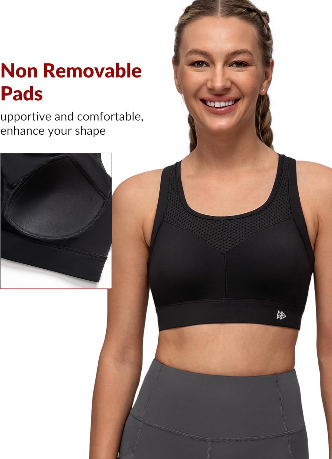 Yvette Racerback Sports Bras for Women High Support Running Supportive Sports Bra with Sewn in Pads