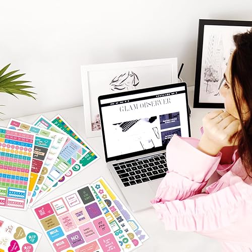 Miniatura 7 de Calcomanías de planificador estético, 24 hojasmás de 1380 calcomanías de planificador diario, fecha, mes, número, accesorios de planificador