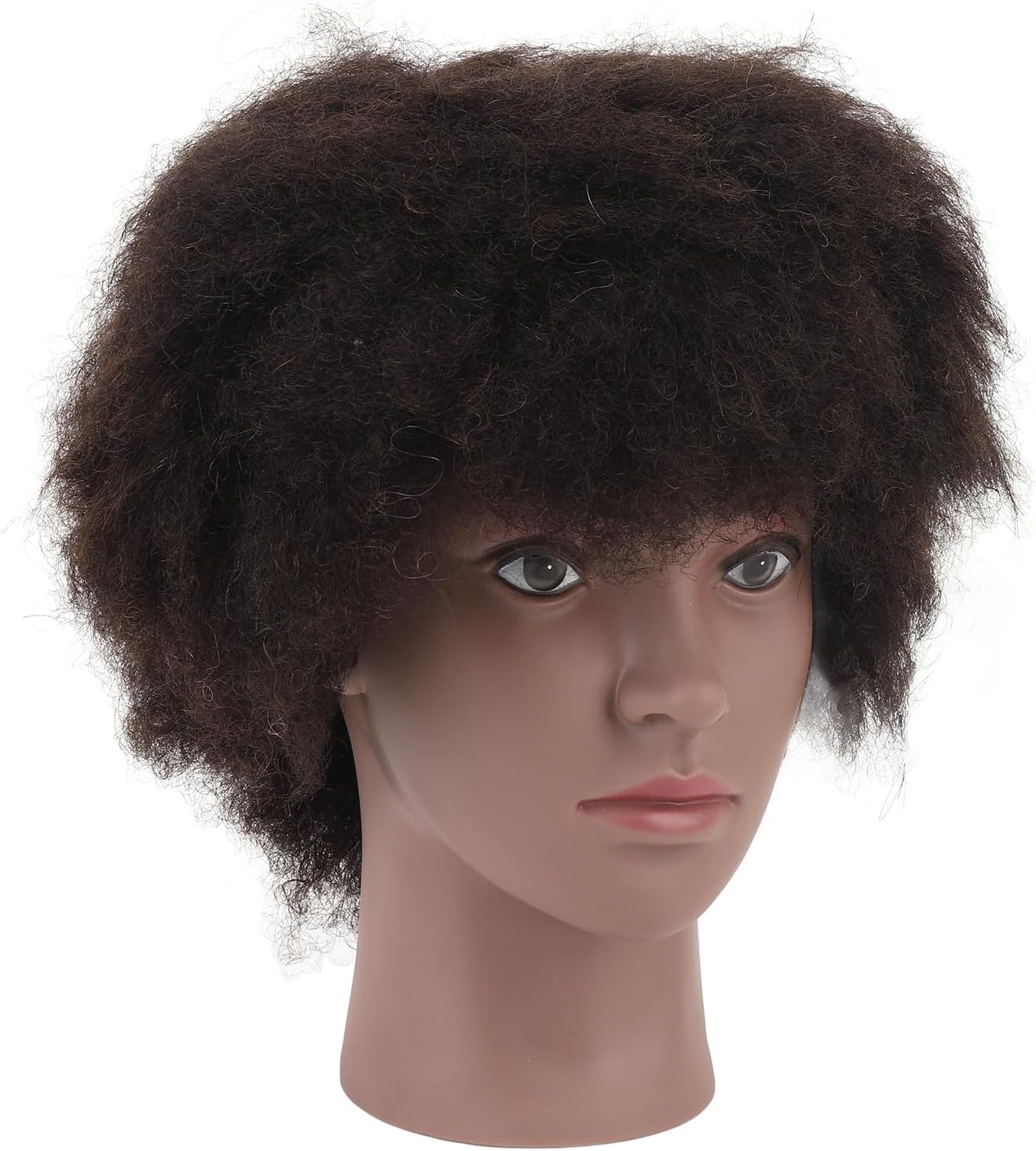 Afro Mannequin Head, Lifelike Scalp Texture Unique Explosion Hairstyle Curly Hair Mannequin Head African with Black Skin for Braiding Cutting Perming Bleaching