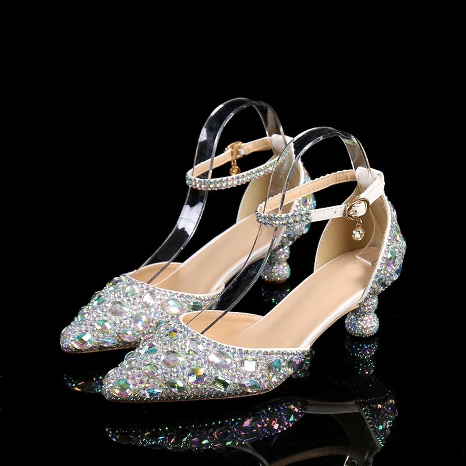 Minishion Womens Closed Toe Low Heel Wedding Formal Party Pumps Shoes with Decoration