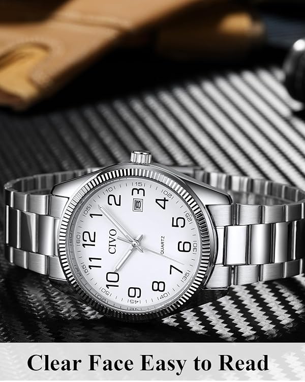 CIVO Silver Analog Watches for Men: Stainless Steel Dress Wrist Watch Date by CIVO - Used condition - Image 9