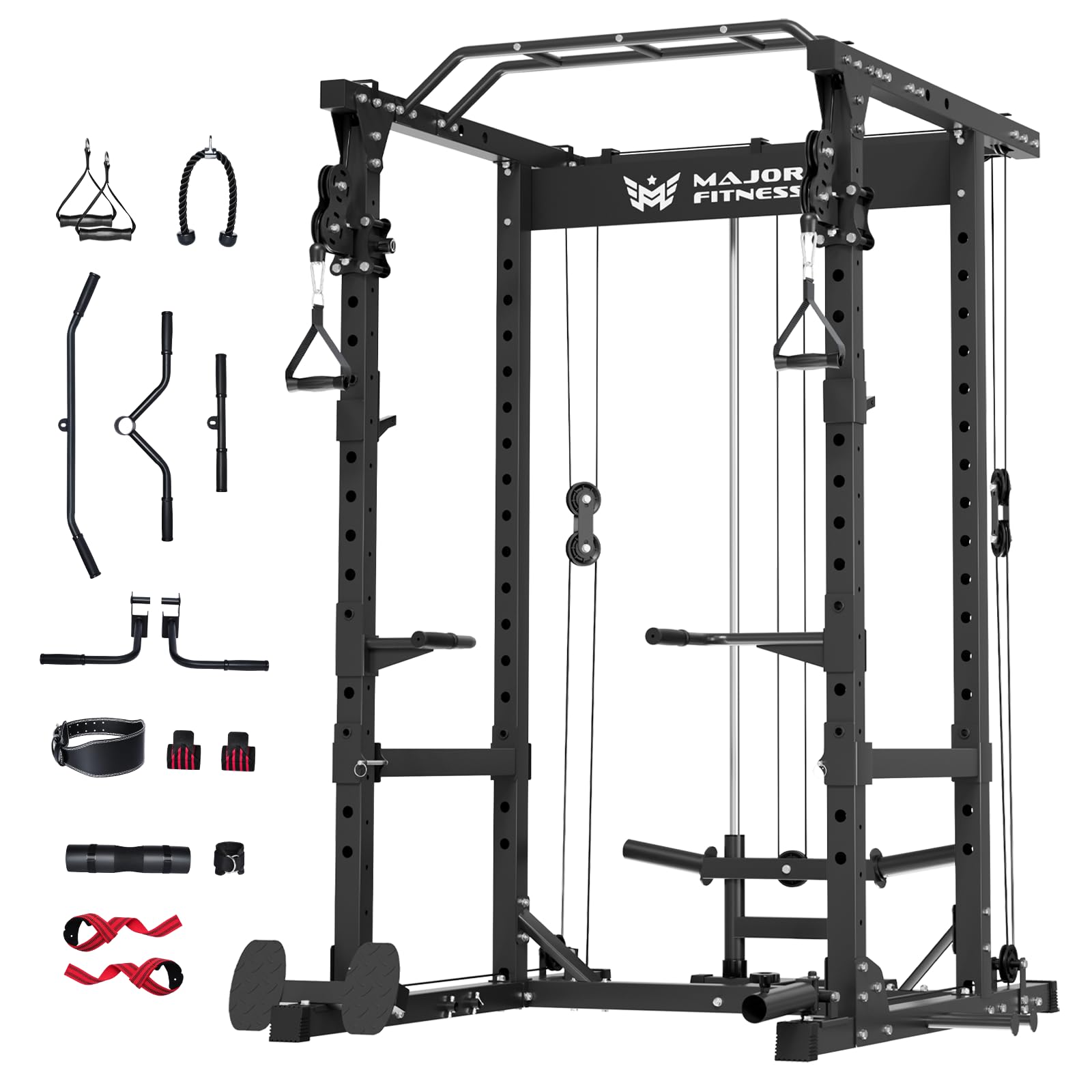 MAJOR FITNESS Drone1 Power Cage - Multi-Function Power Rack for Home Gym, Squat Rack, Cable Crossover System, for Strength Training, Heavy-Duty Steel Construction