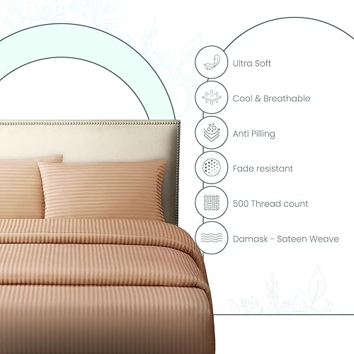 Miniatura 4 de Juego de sábanas de damasco tamaño King de Feather & Stitch, 100% algodón suave, transpirable, 4 piezas, bolsillos profundos de 18 pulgadas, tejido