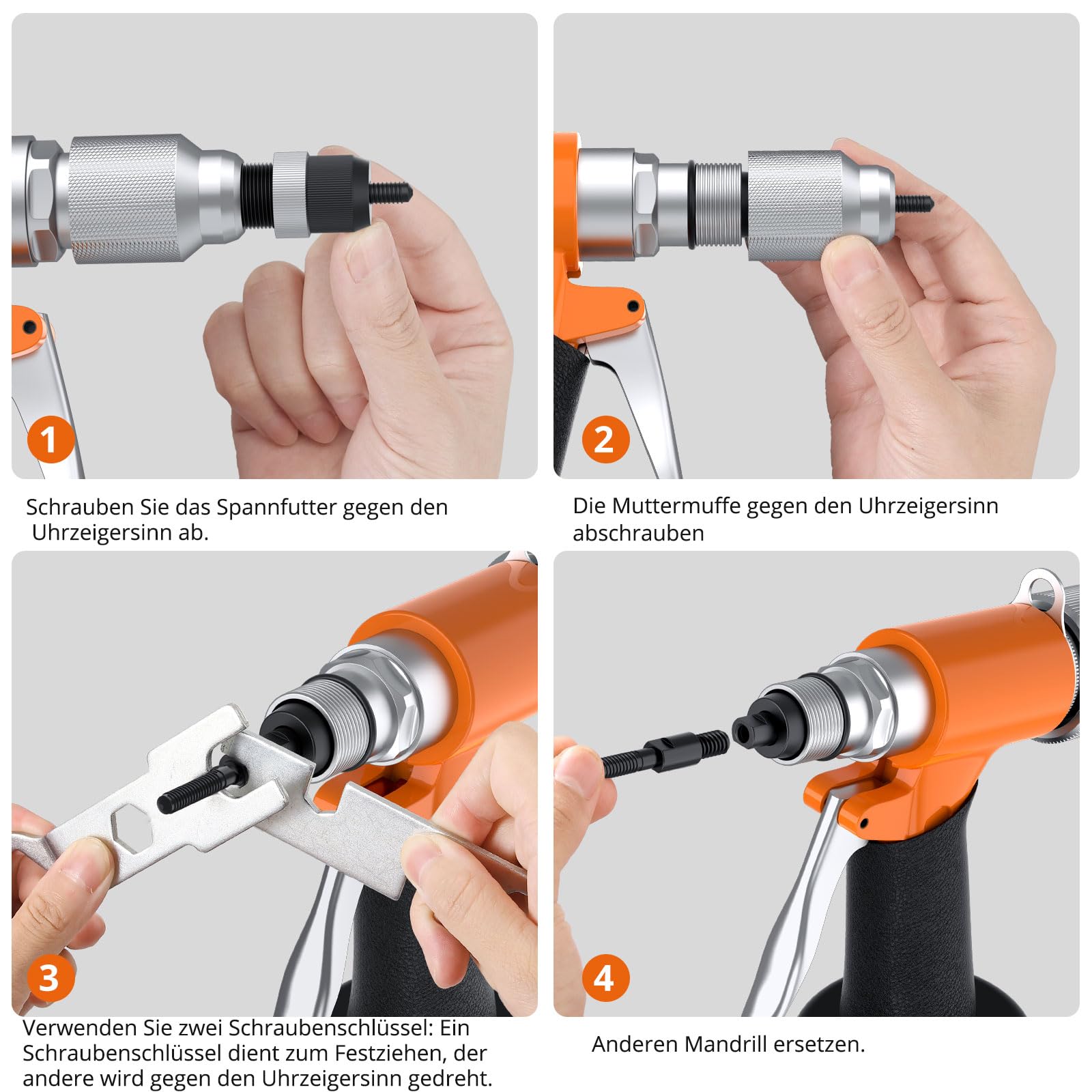 Proster Druckluft Nietmutternzange Set Nietmutterpistole, 100PCS Nietmutter Set, 5 Stück Metrische Mandrels (M4-M10), Luftdruckhydraulisches Werkzeug für Automobil, Industrie, Heimwerkerprojekte
