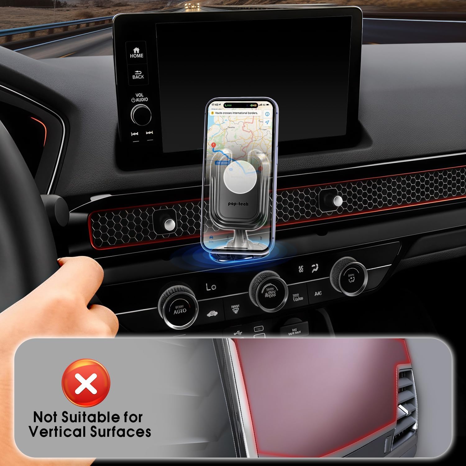 Car Phone Mount for Pop Socket: Strong Adhesive Cell Phone Holder for Automobile Dashboard - Adjustable Dash Sticky Cellphone Stand for iPhone Samsung with Thick Socket Wallet Grip Card Holder