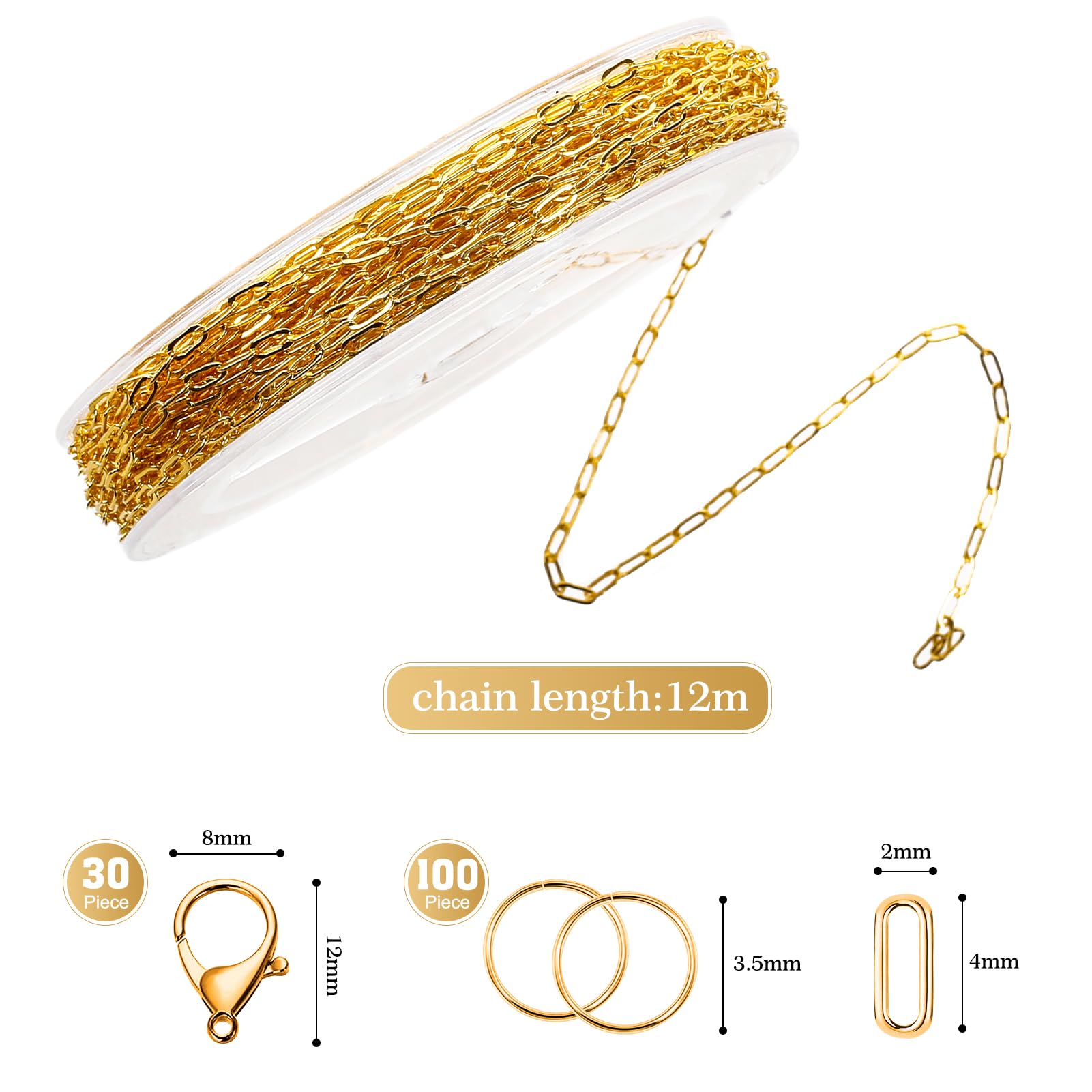 Catenina Per Gioielli Fai-da-te Con 100 Anelli E 30 Moschettoni - Ferro Placcato Argento 4mm - Foto 5