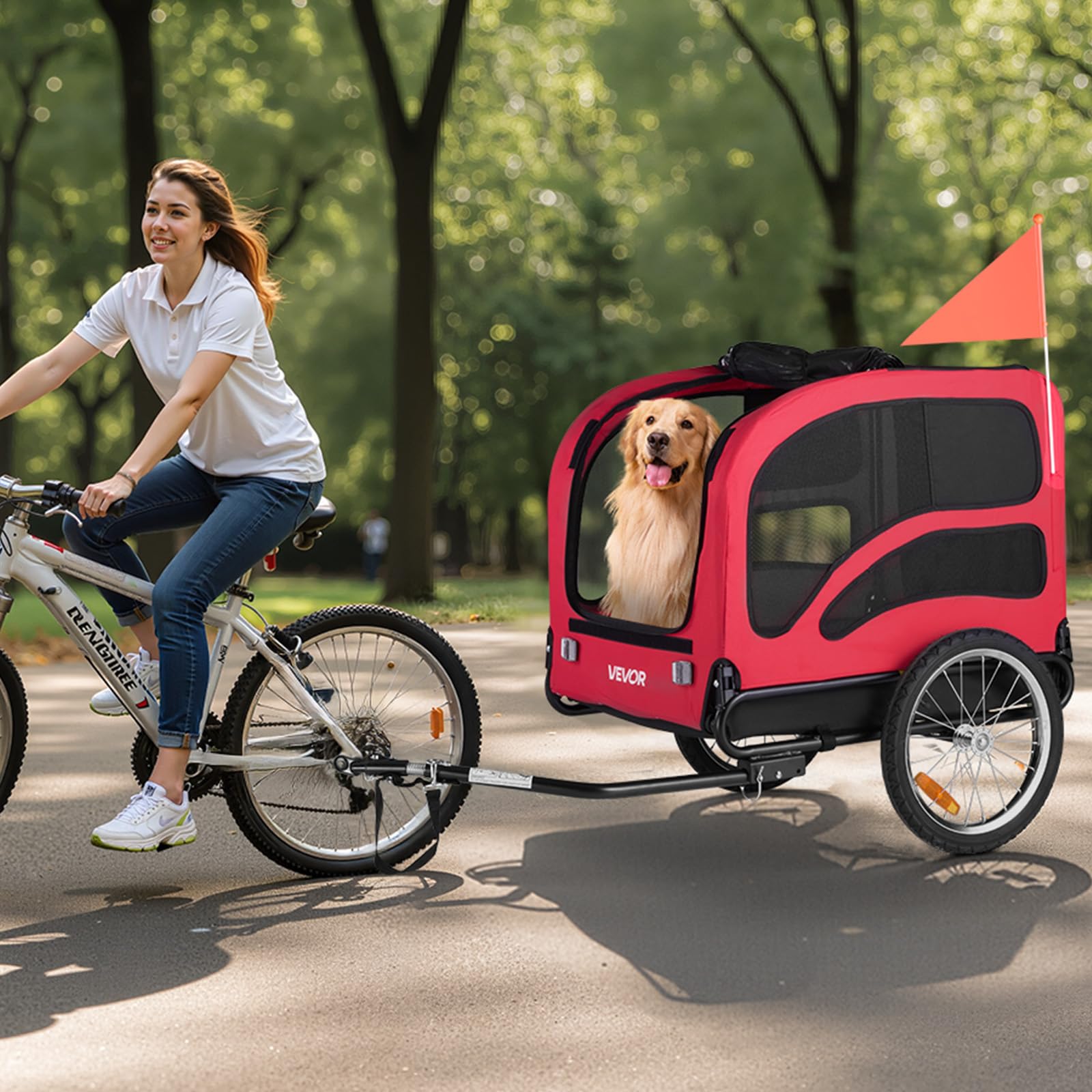 VEVOR Remorque de Vélo Chien Pliable Charge 45 kg Porte Animaux de Compagnie de Vélo Cadre Facile à Plier avec Roues à Dégagement Rapide, Coupleur de Vélo Universel,Réflecteurs, Drapeau