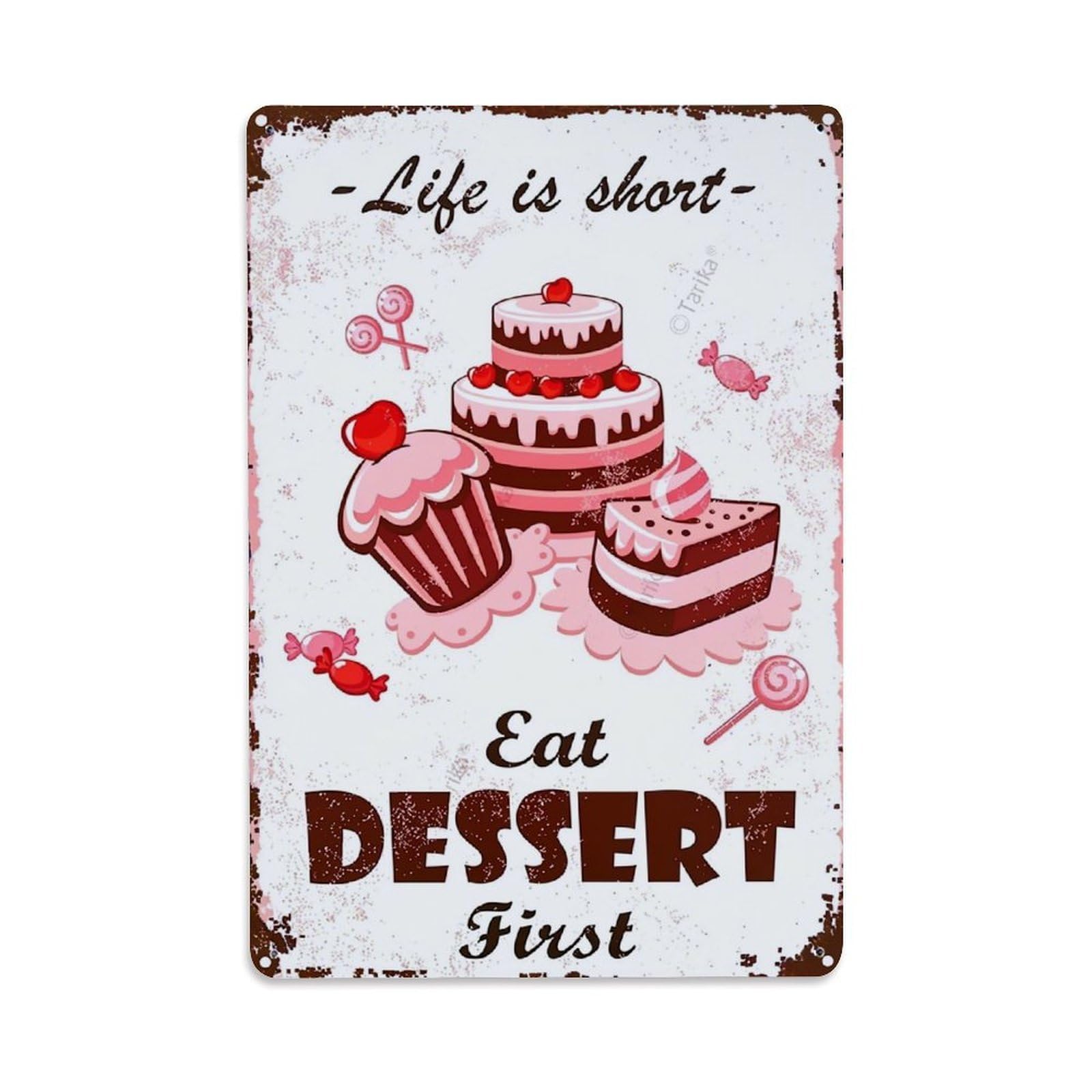 Jdfenggu Vintage Life Is Short Eat Dessert First Retro Metal Tin Sign, Decor Art Poster For Bar, Home, Man Cave, Kitchen, Laundry Room Gift 8X12inch