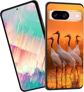 for Pixel 8a Case,Slim Shockproof TPU Soft Rubber Silicone Cover Phone Case for Google Pixel 8a,Cranes at Sunset