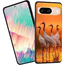 for Pixel 8a Case,Slim Shockproof TPU Soft Rubber Silicone Cover Phone Case for Google Pixel 8a,Cranes at Sunset