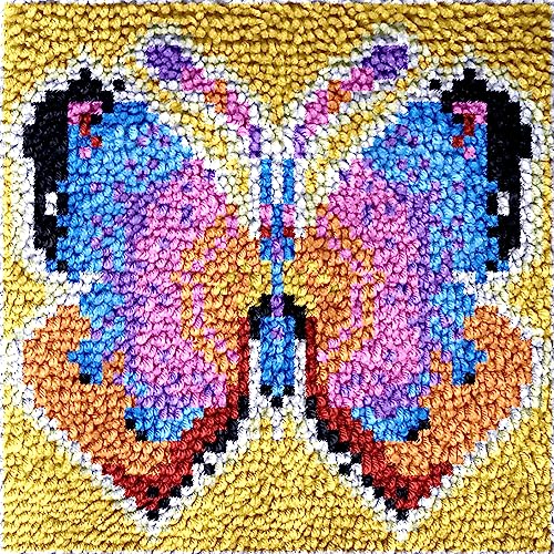 Image of Numptain Latch Hook Kits for Adults,DIY Rug Crafts Butterfly Pattern Color Printed Canvas,Latch Hook Kits for Beginners Handmade Needlework Crafts Home Decoration,12 inchx12 inch NT3