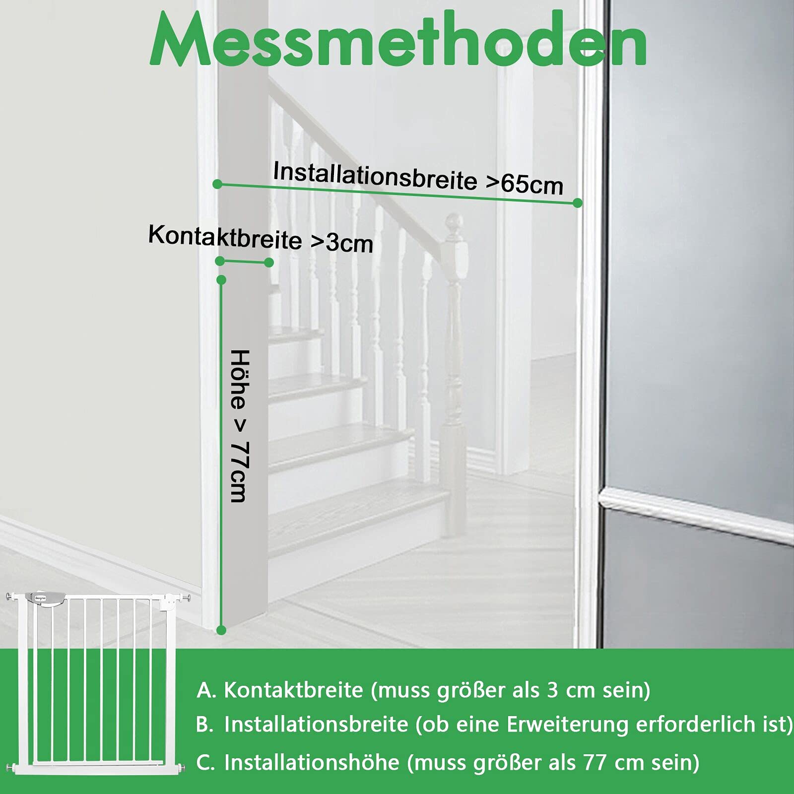 TWOLIIN Rejilla de protección para puertas y escaleras, 95-105 cm, extensión 20 cm, metal, cierra automáticamente