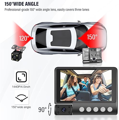 Miniatura 5 de Cámara de salpicadero de 3 canales delantera y trasera en el interior, cámara de salpicadero de 1080P para automóviles, cámara de tres vías con