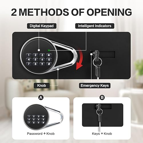 Miniatura 6 de Caja fuerte de 1.0 pies cúbicos, pequeña caja fuerte con estante extraíble, sistema de alarma, caja de seguridad electrónica digital para efectivo,