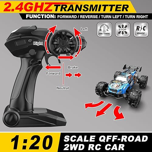 Miniatura 3 de Autos a control remoto a escala 120, auto monstruo de carreras rápidas de 2.4 GHZ, camión RC todo terreno con dos baterías recargables para niños y
