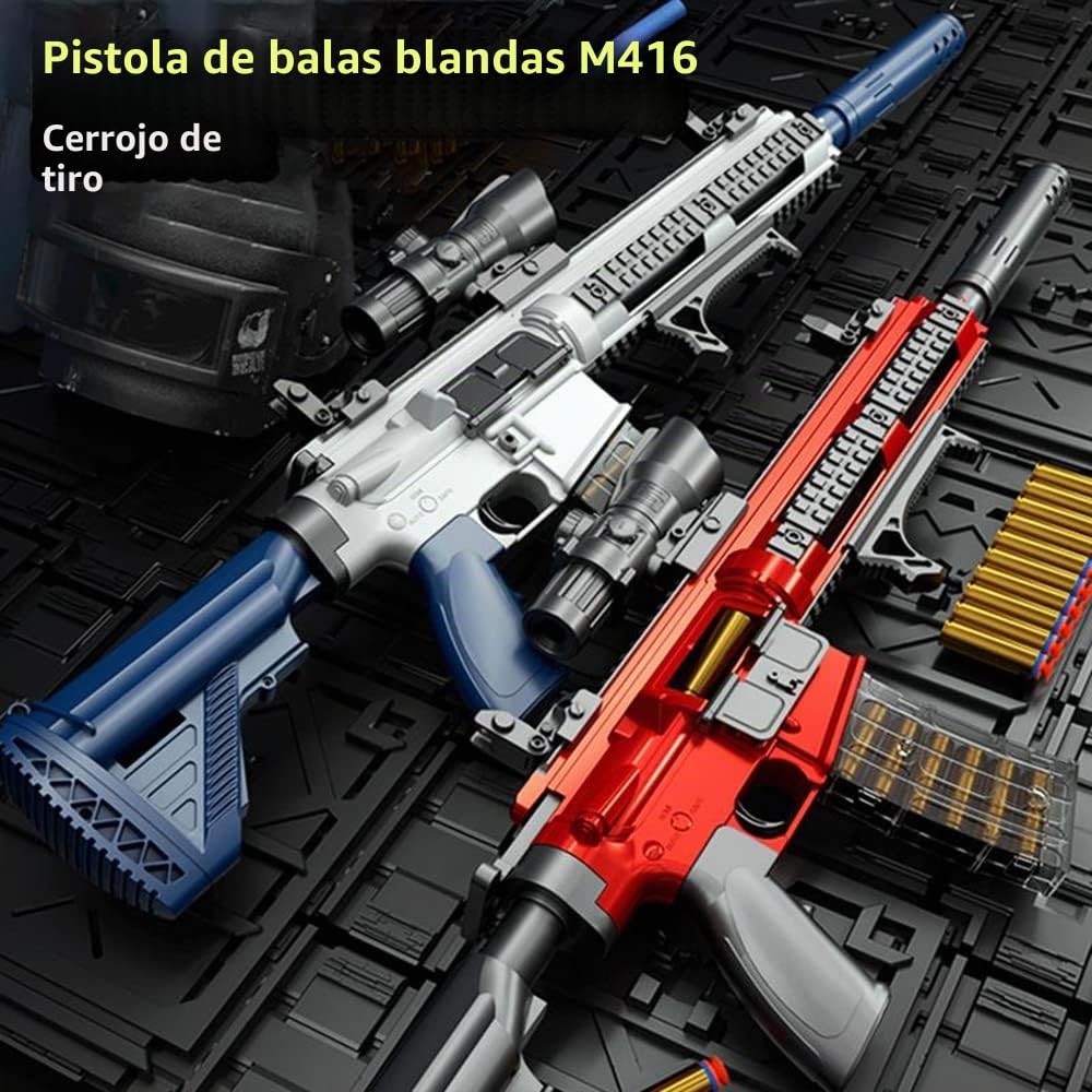 Pistola M416 Shell Ejection Soft Bullet con EVA Soft Sniper Rifle, Blaster Weapon Toys para Juegos de Jardín - Regalo de Cumpleaños para Niños Niñas Adolescentes-Blanco