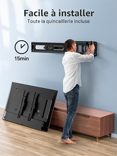 PERLESMITH TV Wall Bracket, for 26-60 Inch Television up to 40 kg, Swivel Tilt TV Bracket 43 55 Inch, Wall Mount max. VESA 400x400 mm, PSMFK10 - 6