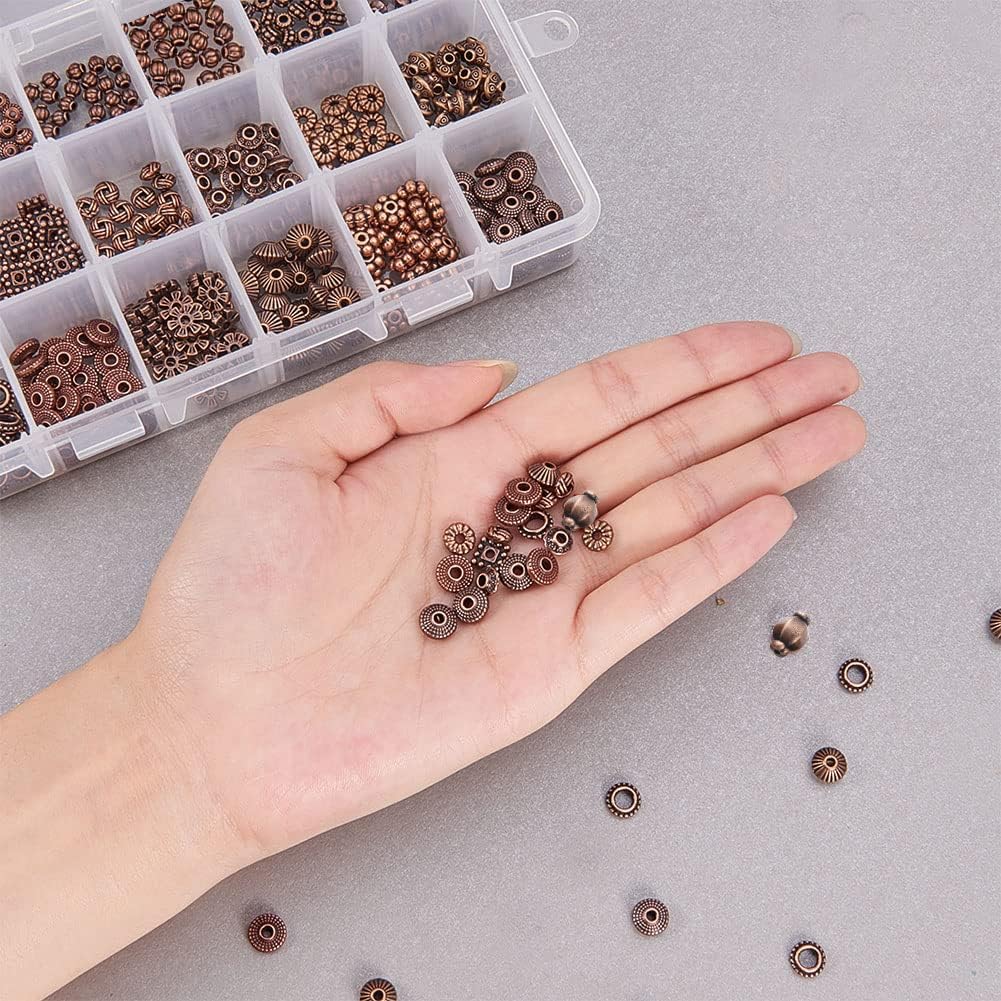 PH PandaHall 540pcs Tibetan Spacer Beads 18 Styles Red Copper Spacer Beads Flat Alloy Bead Spacers Jewelry Loose Beads Metal Craft Beads for Bracelet Necklace Jewelry Supplies - Image 7