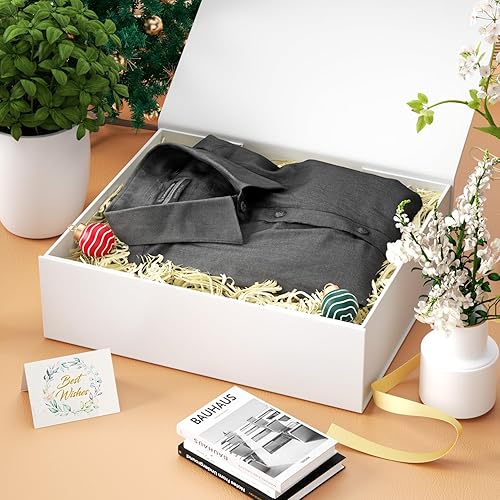 Miniatura 5 de PSHVYM Cajas de regalo con tapas, 11.5 x 7.8 x 3 pulgadas, caja de regalo blanca para regalos, cierre magnético para camisetas, guantes, bufandas,
