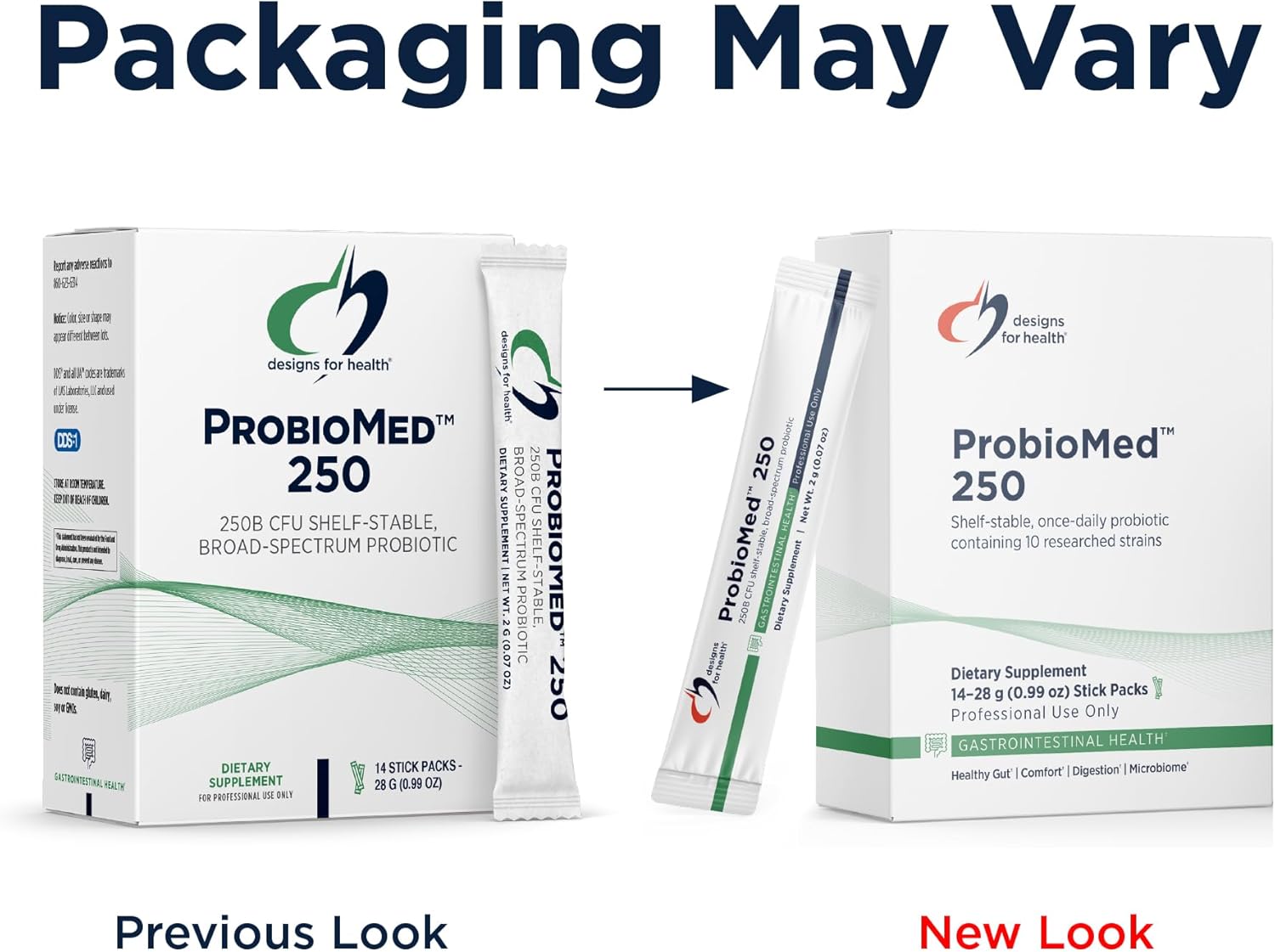 Designs for Health ProbioMed 250 Probiotics - Shelf Stable 250 Billion CFU Probiotic Supplement for Adults - 10 Strains for Digestive Health + Immune Support - Dairy Free + Gluten Free (14 Packets)
