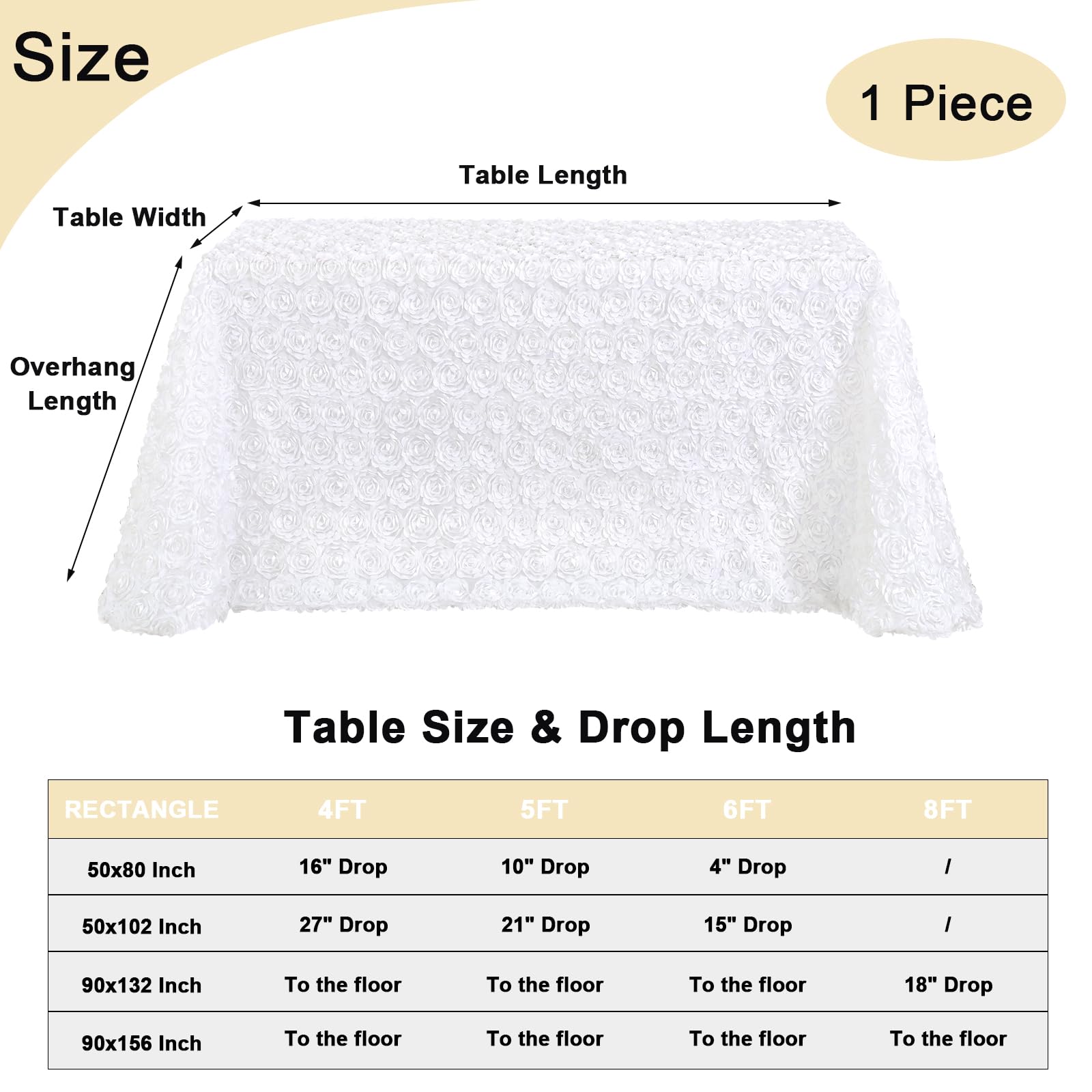 Tovaglia in pizzo bianco da 150 x 300 cm, da Matrimonio, con ricami