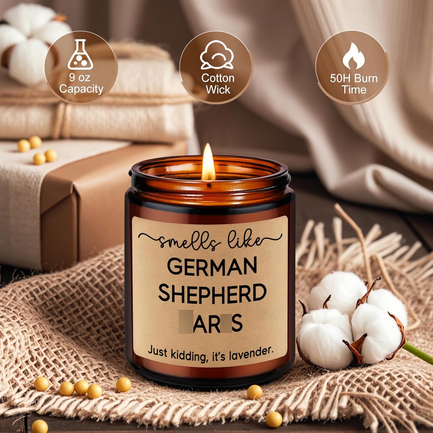 LEADO Candle - German Shepherd Gifts for Women, Men, Friend - White, Black, German Shepherd Decor for Dog Lovers, Owners - Funny Valentines Day, Birthday Gifts for Dog Dad, Mom - Lavender Candles - Image 3