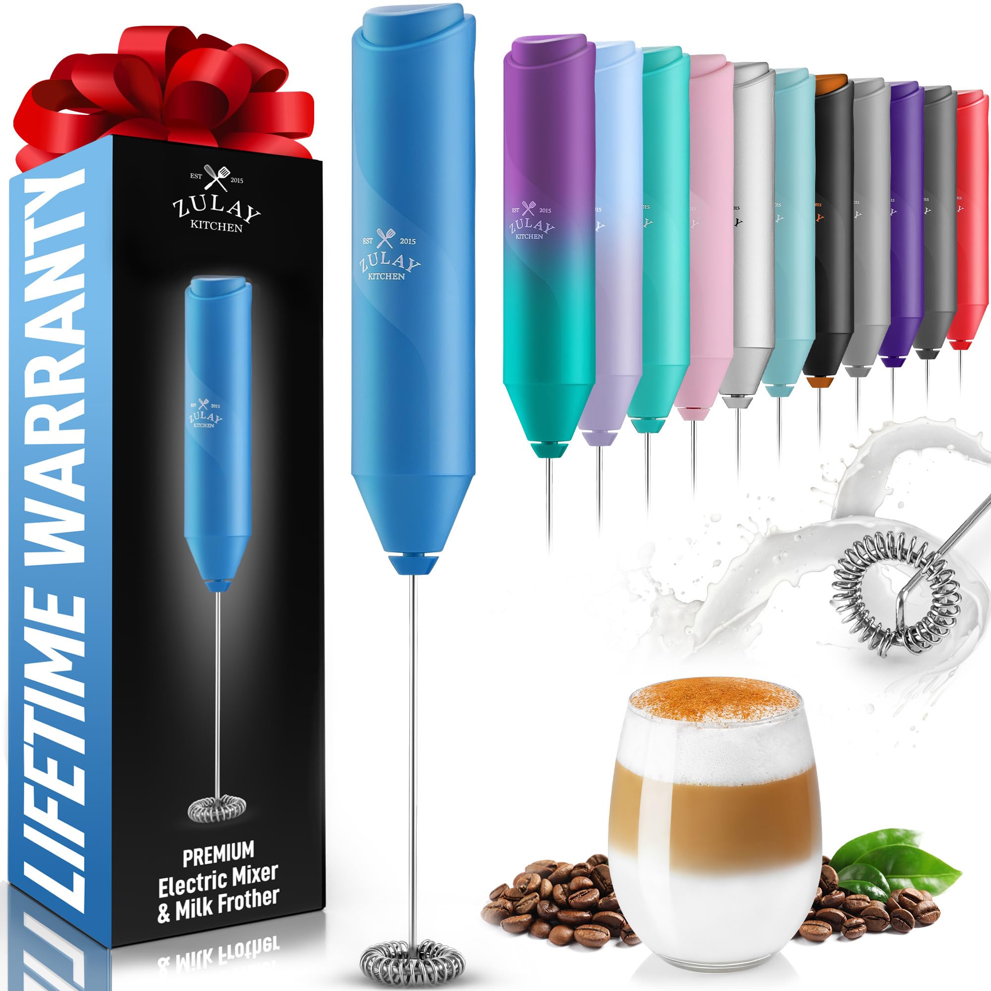 Zulay Kitchen Milk Frother Handheld Battery Operated – Electric Drink Mixer for Coffee, Lattes, Cappuccinos, Matcha & Hot Chocolate – Portable Foam Maker & Coffee Bar Accessory