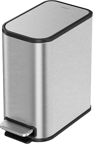 Miniatura 9 de Cesun Cubo de basura pequeño para baño con tapa, cierre suave, pedal escalonado, cubo de basura de acero inoxidable de 5 litros1.3 galones con cubo