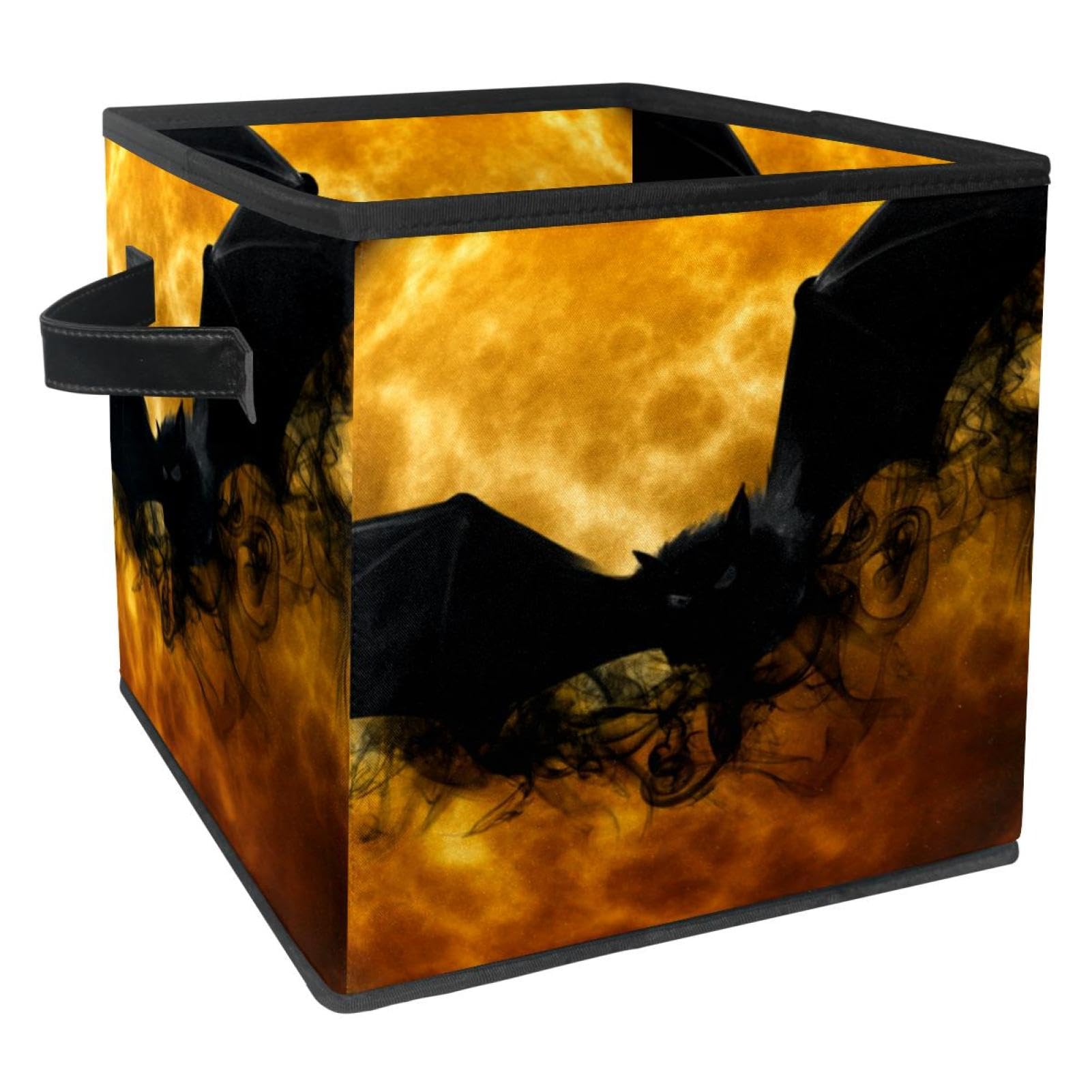 Boîte de rangement pliable cube chauve-souris lune en tissu avec poignées