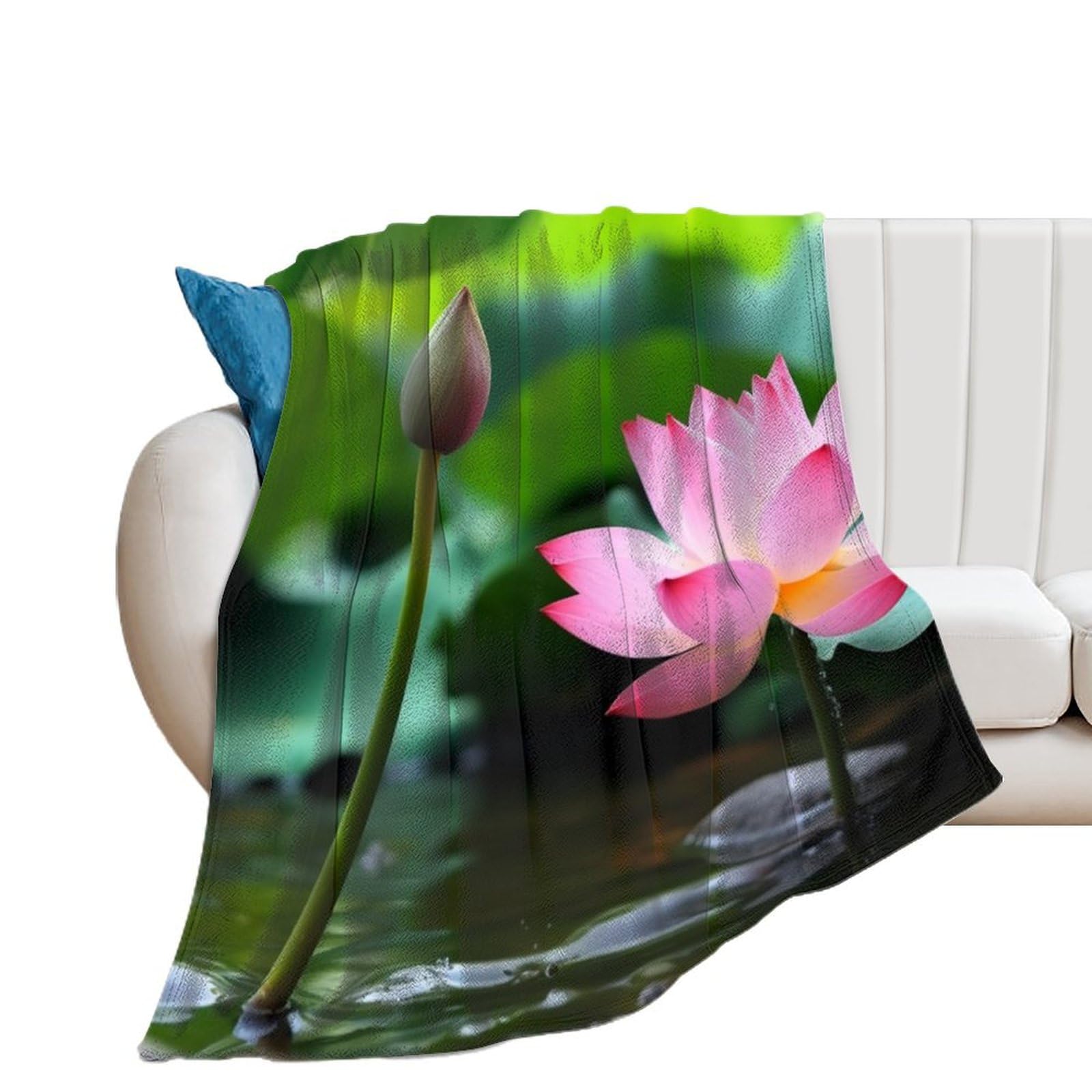Couverture en flanelle chaude et légère à motif fleur de lotus