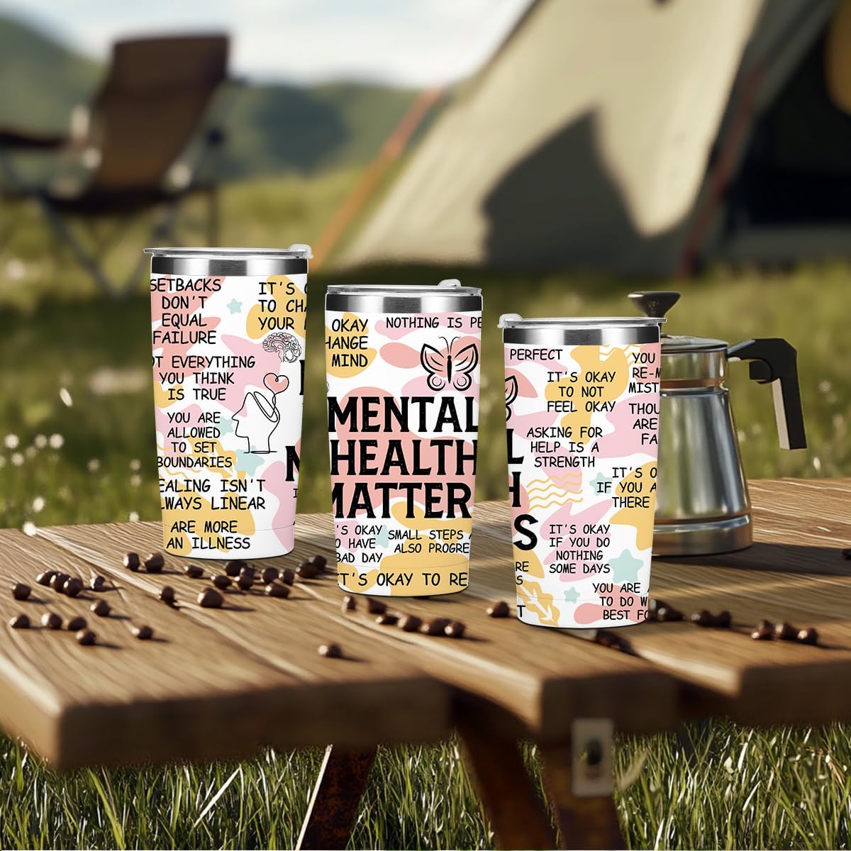 Mental Health 20 oz Tumbler Travel Cup, Positive Quotes Mental Health Gifts Coffee Tumbler with Lid Insulated Tumblers, Coffee Cups for Cold Hot Drinks Therapist Gifts for Mom Besties Women - Image 5