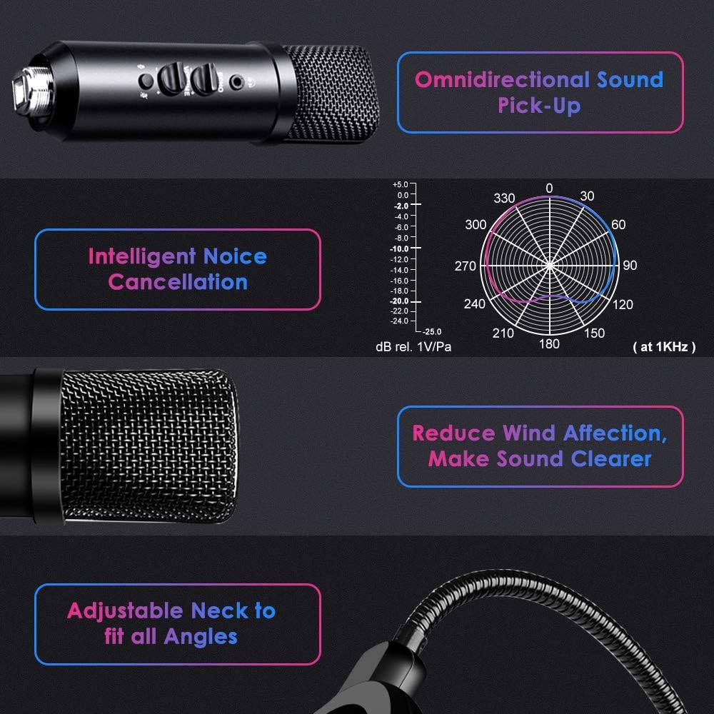 Super Cheap 🛒 【2021 Version】 USB Condenser Microphone, Electop Professional Adjustable Computer Mic Set, Perfect for Gaming, Podcast, Live Streaming, YouTube Recording, Karaoke on PC