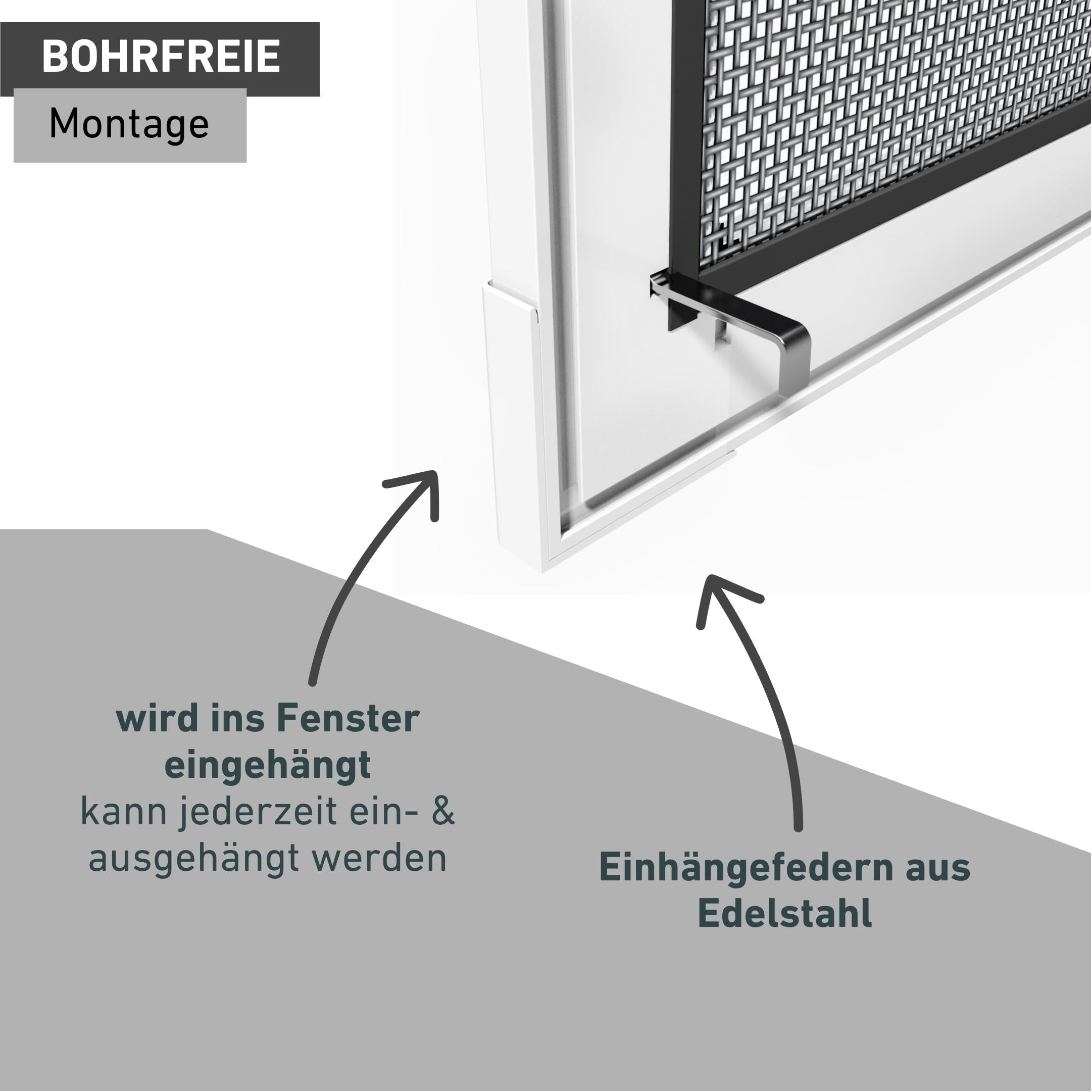 Rhino Insect Screen Fliegengitter Fenster 130 x 150 cm Weiß, Spannrahmen aus Aluminium, individuell kürzbar, Montage ohne Bohren, Insektenschutz Fenster mit Rahmen, Mückenschutz für Wohnräume, 04312