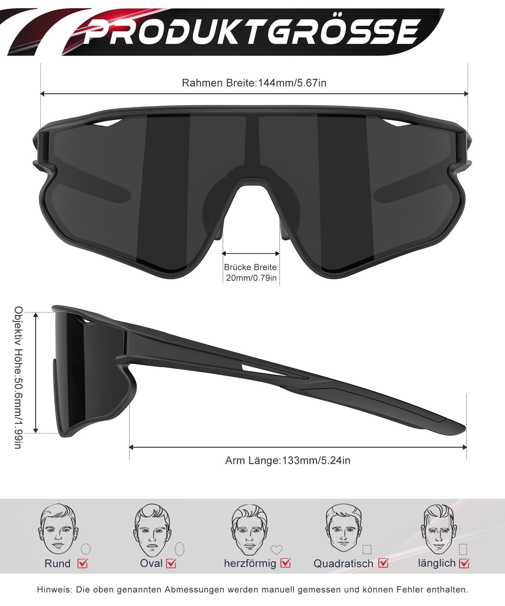 HENGOSEN Sport-Sonnenbrille Polarisiert-Sonnenbrille Herren-Damen Fahrradbrille: Sportarten Radfahren Laufen UV400 Schutz