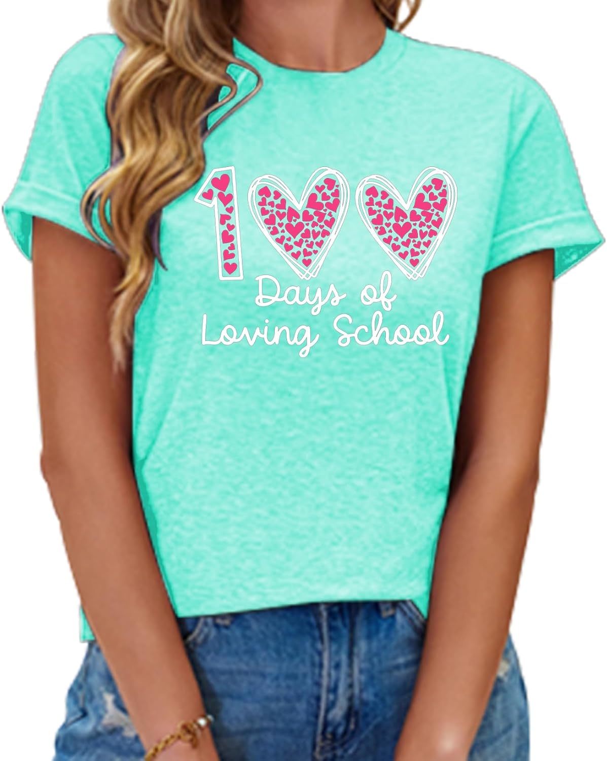 Womens Valentines Shirt -Pink Love Heart Graphic Tshirts Funny Teen Girl's Holi Vacation Casual Outfit Pink - Image 2