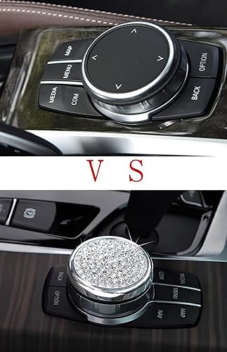 Miniatura 2 de Bling Media - Funda de botón iDrive, accesorios de automóvil, calcomanías de metal para decoración interior de automóvil, piezas compatibles con BMW